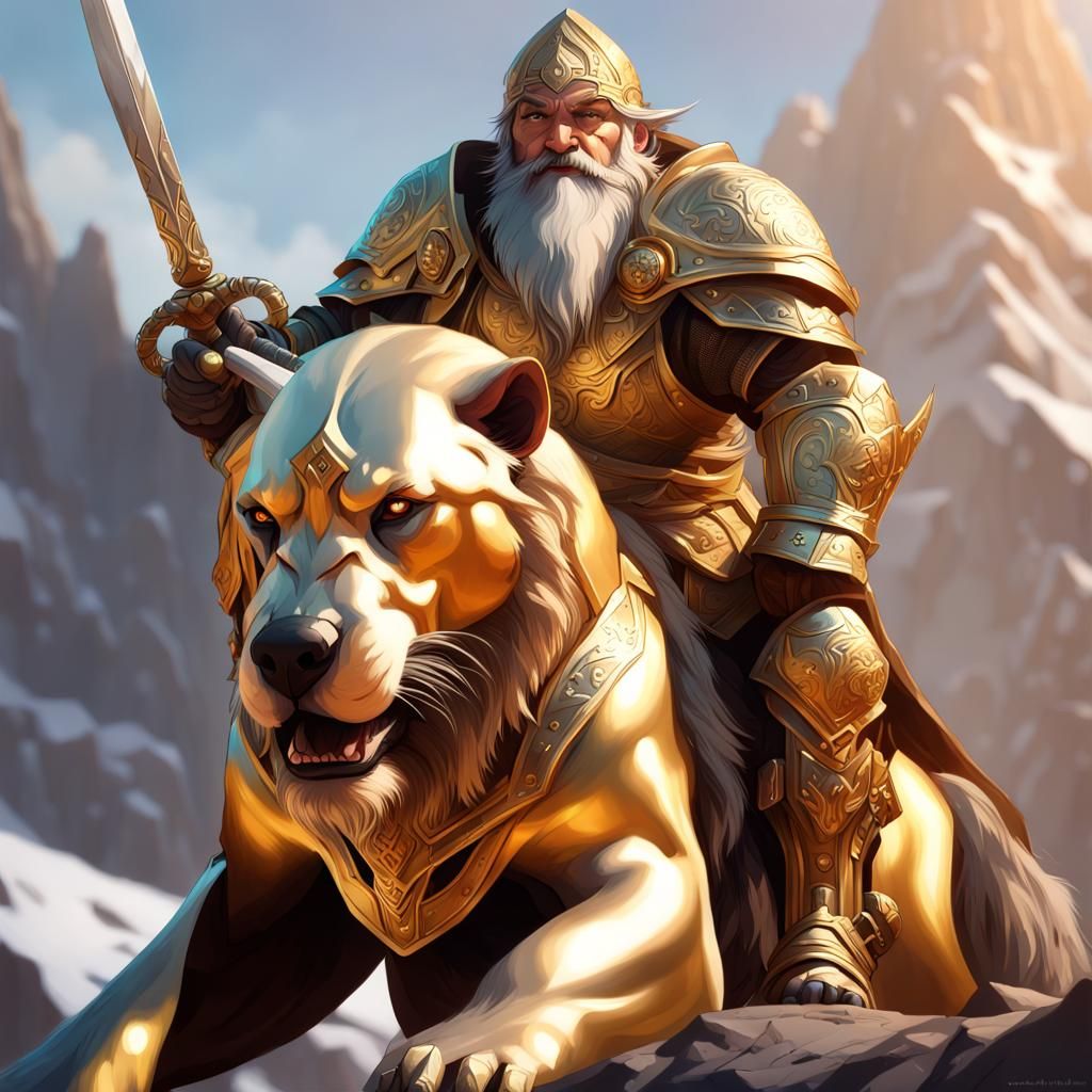 Golden Armored Dwarf on Mastiff Portrait