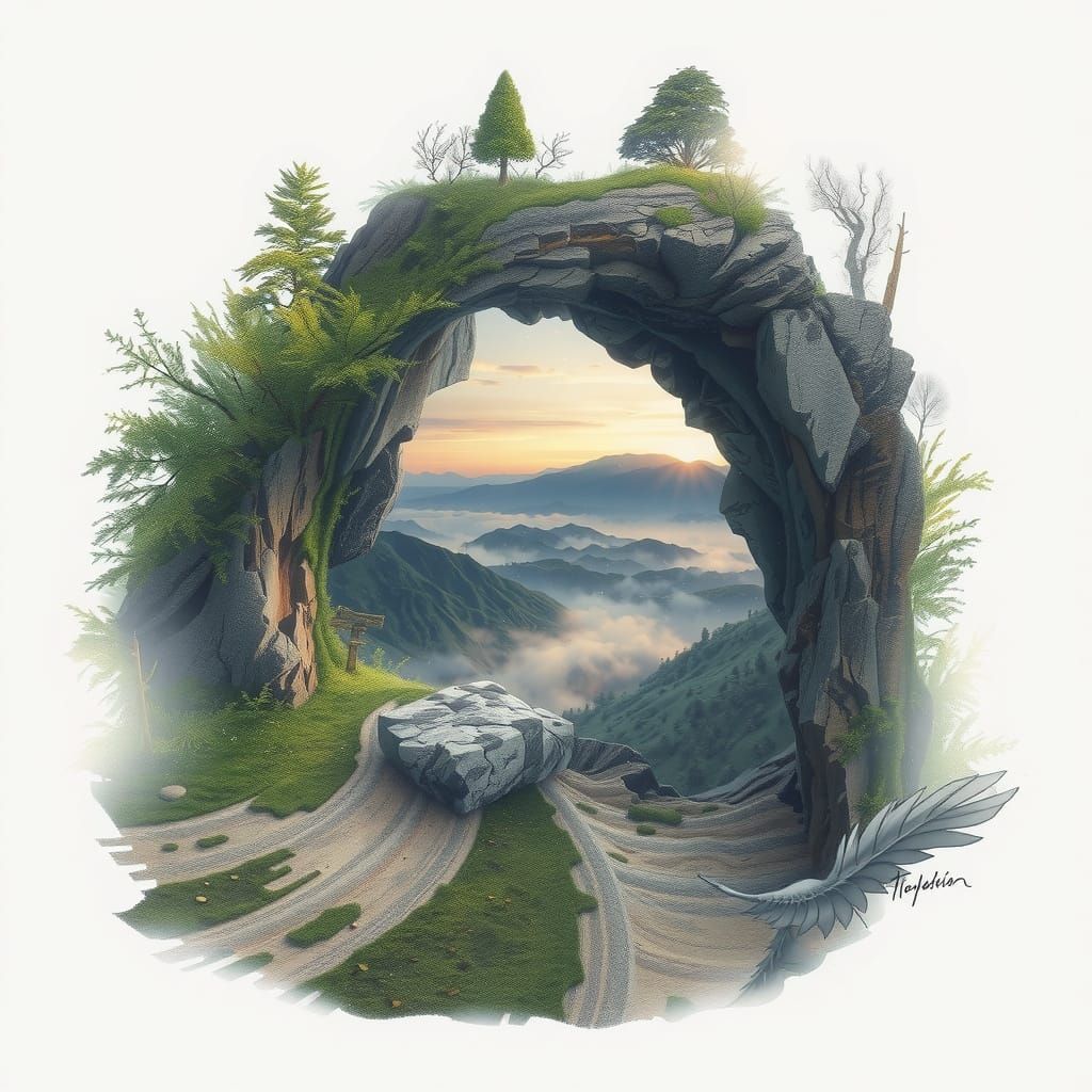 Iridescent Feather Falling Through Cosmic Nebula