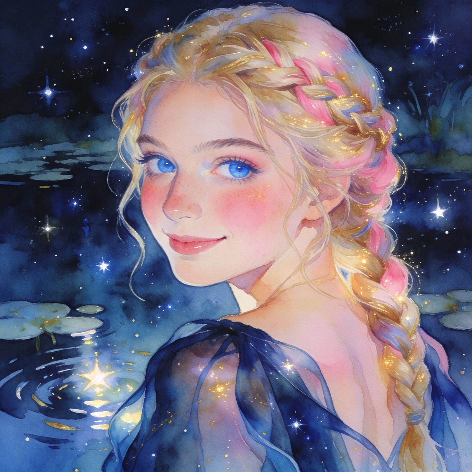 Norse Goddess Portrait in Ethereal Watercolor Style