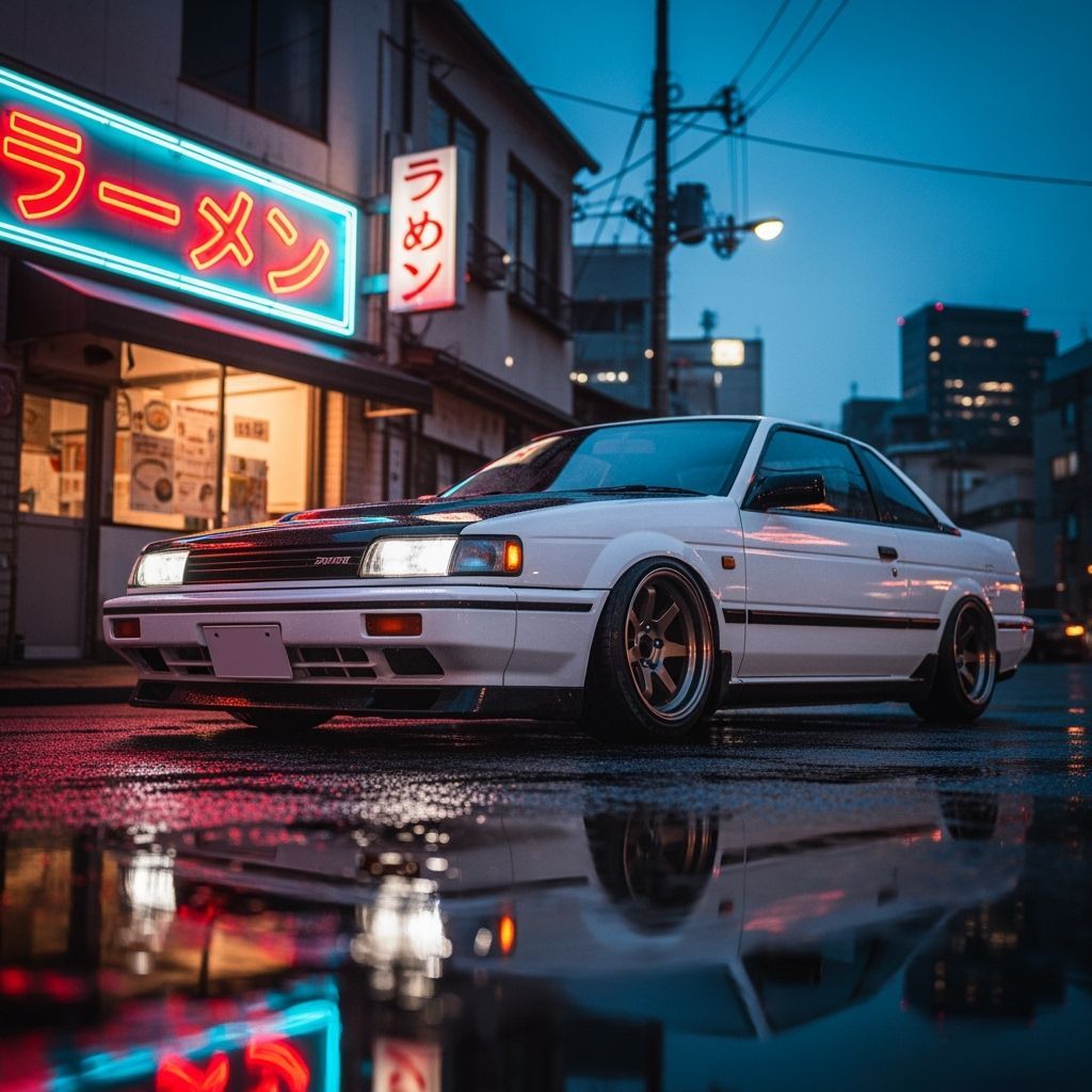 1989 Nissan Sunny JDM Coupe on Wet Japanese Street