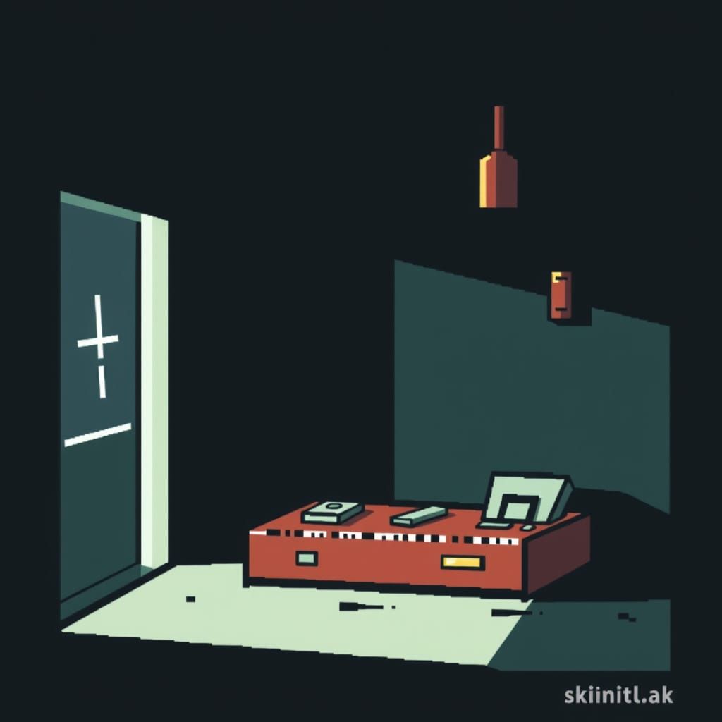 A Surreal Scene of a Box in a Labyrinthine Room