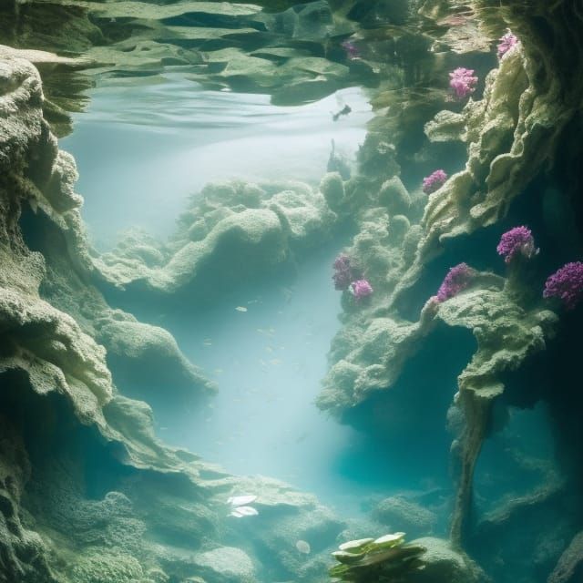 Ethereal Underwater Garden in Oil-On-Velvet Style