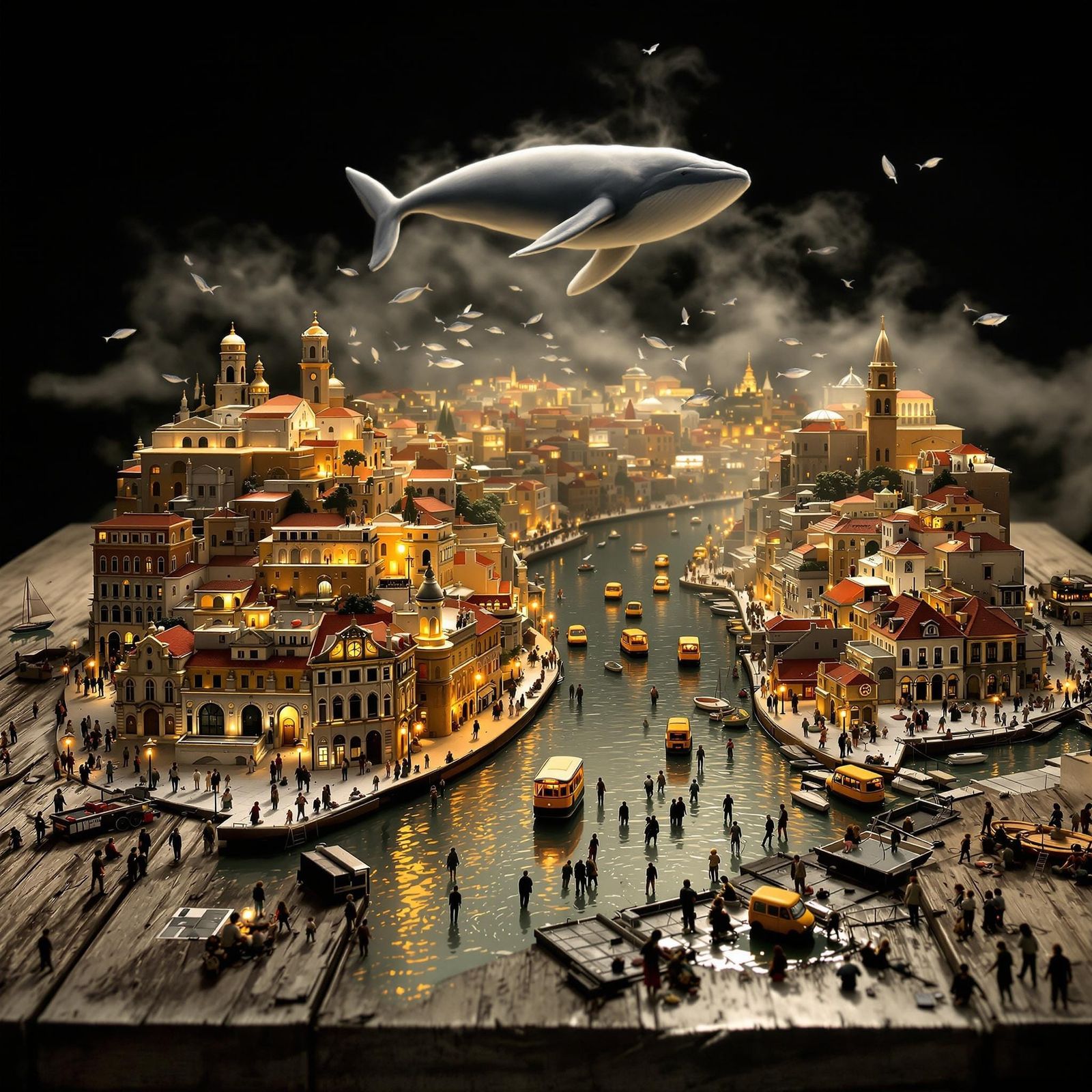 Lisbon Cityscape Rises from Weathered Table