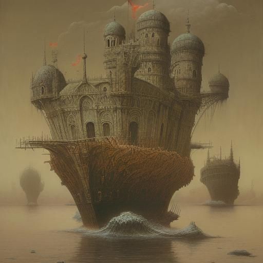 Dystopian Surrealist Landscape in Beksiński Style