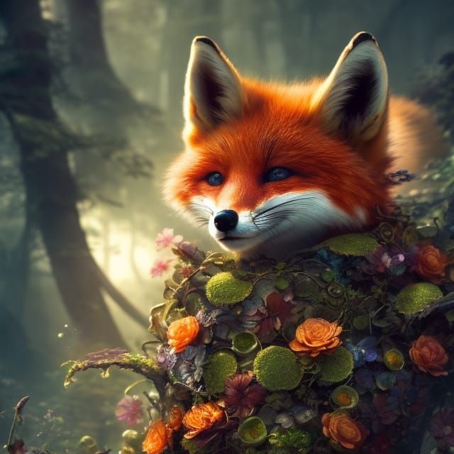 Baby Fox in Teacup: Fantasycore Art