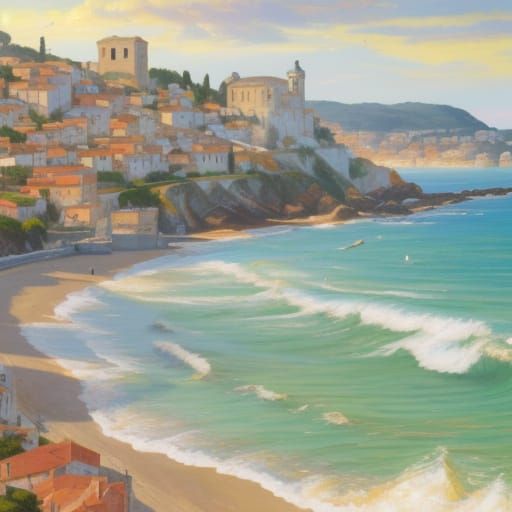 Baroque Coastal Town in Expressionist Impasto Style