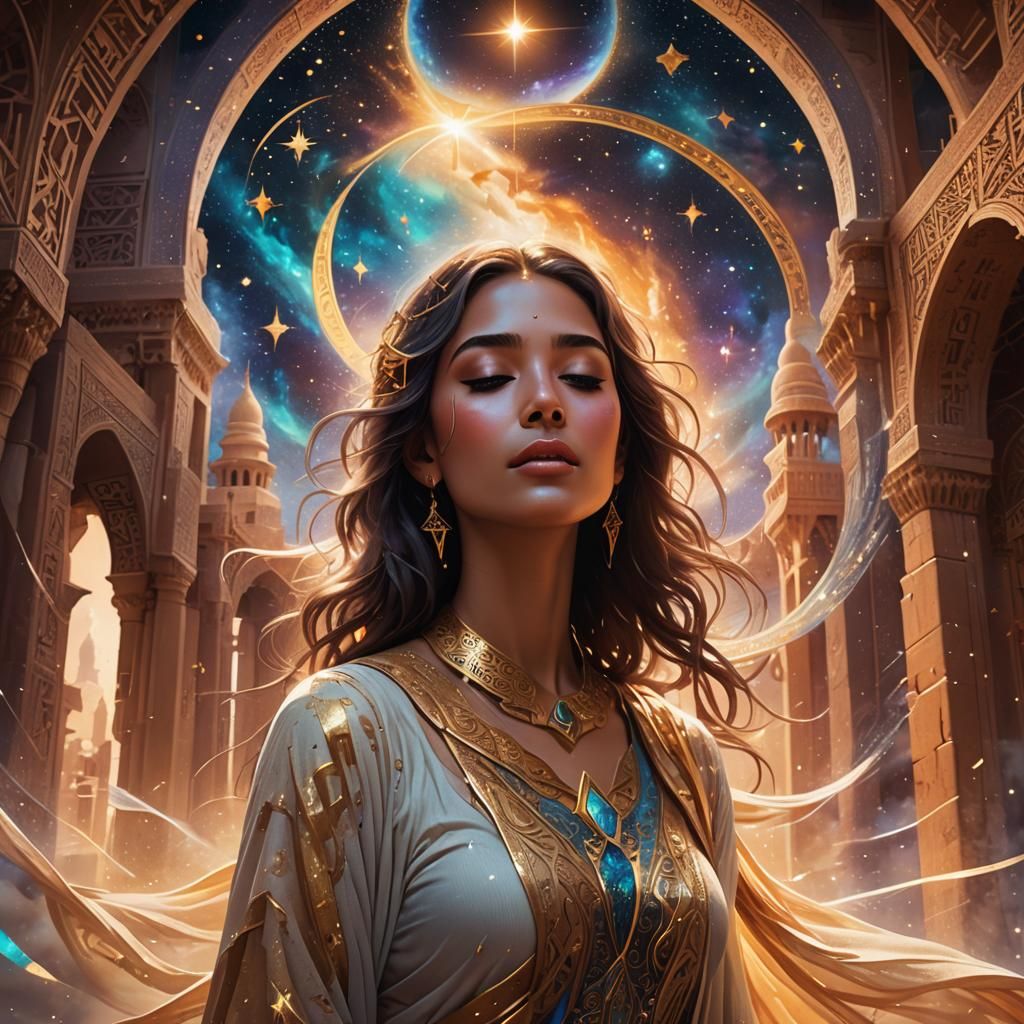 Cosmic Girl Crying in Space: Digital Art