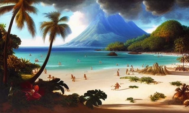 Renaissance Beach Paradise in Oil Painting