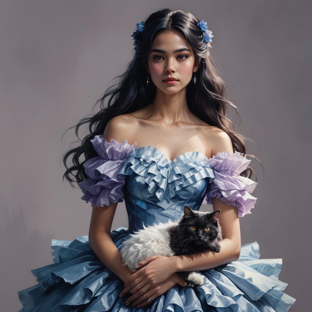 Girl with Cat Portrait in Digital Art Style