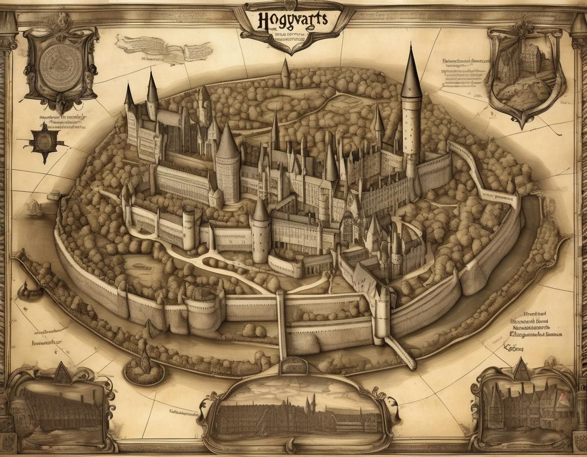 Detailed Antique Map of Hogwarts, circa 1600