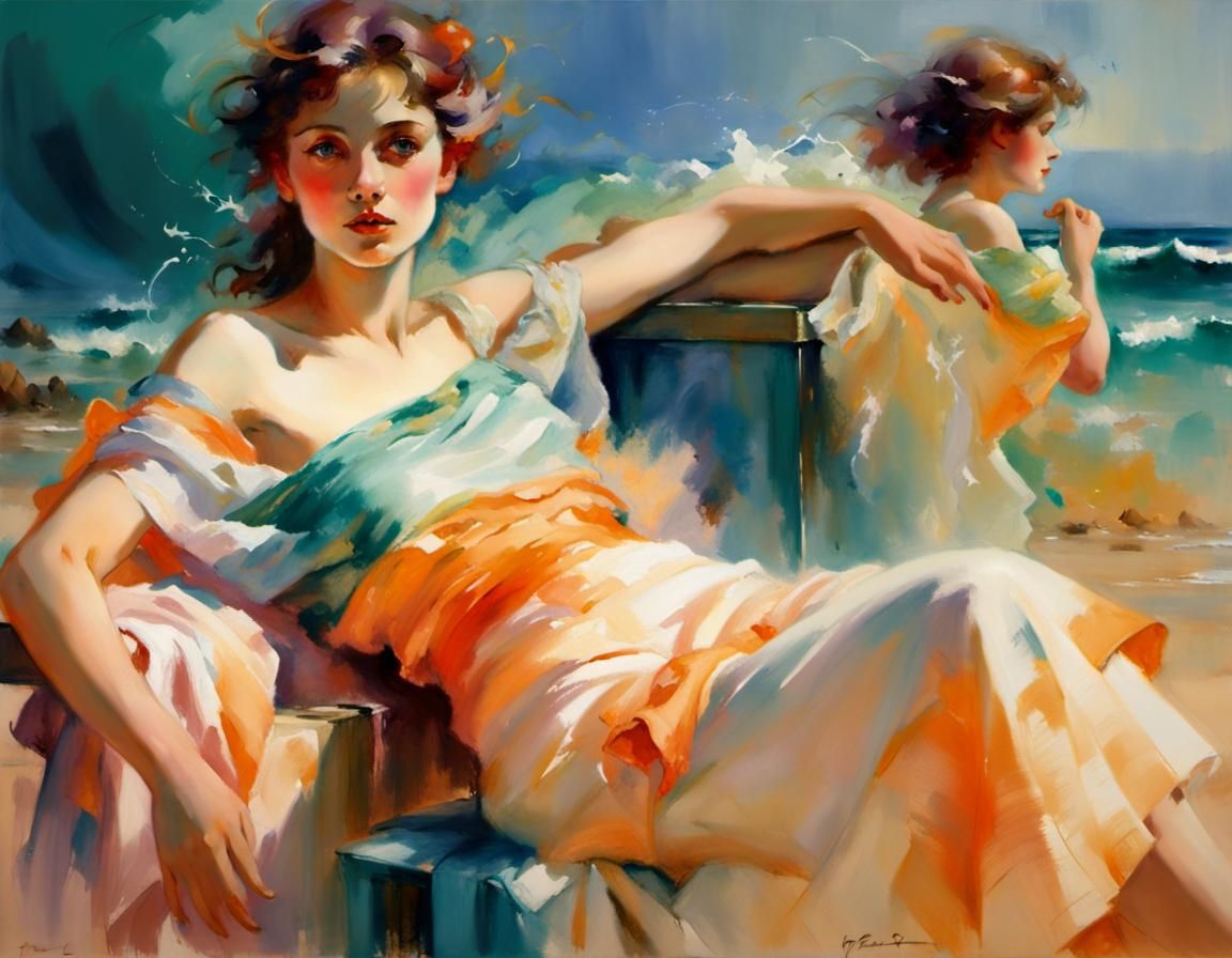 Seashore Meeting in Pastel Watercolors