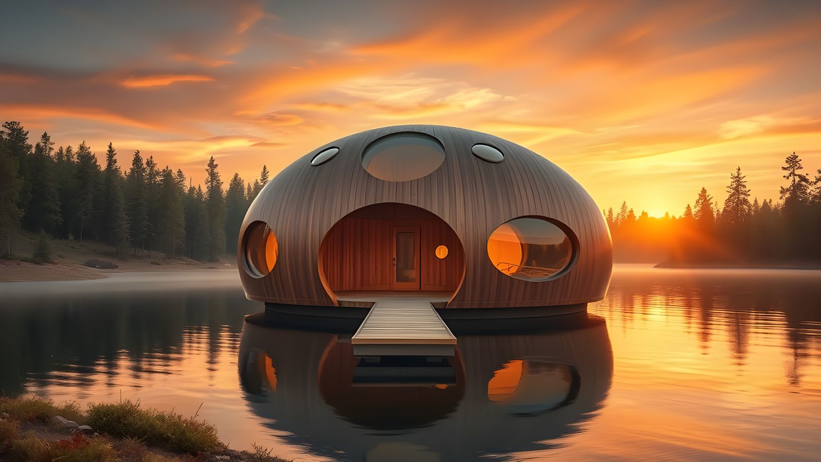 Luxurious Lakefront Pod House at Sunset