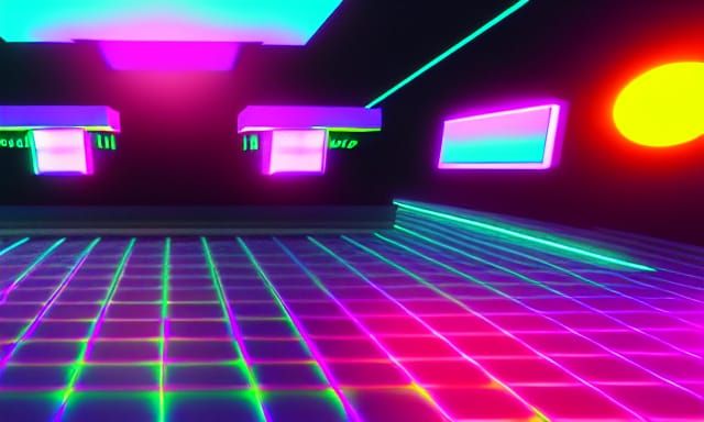 80s Vaporwave Virtual Reality Landscape in Neon Retro Style