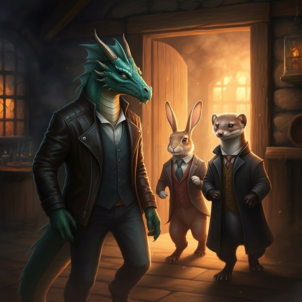 Mystical Creatures Enter a Smoky Tavern