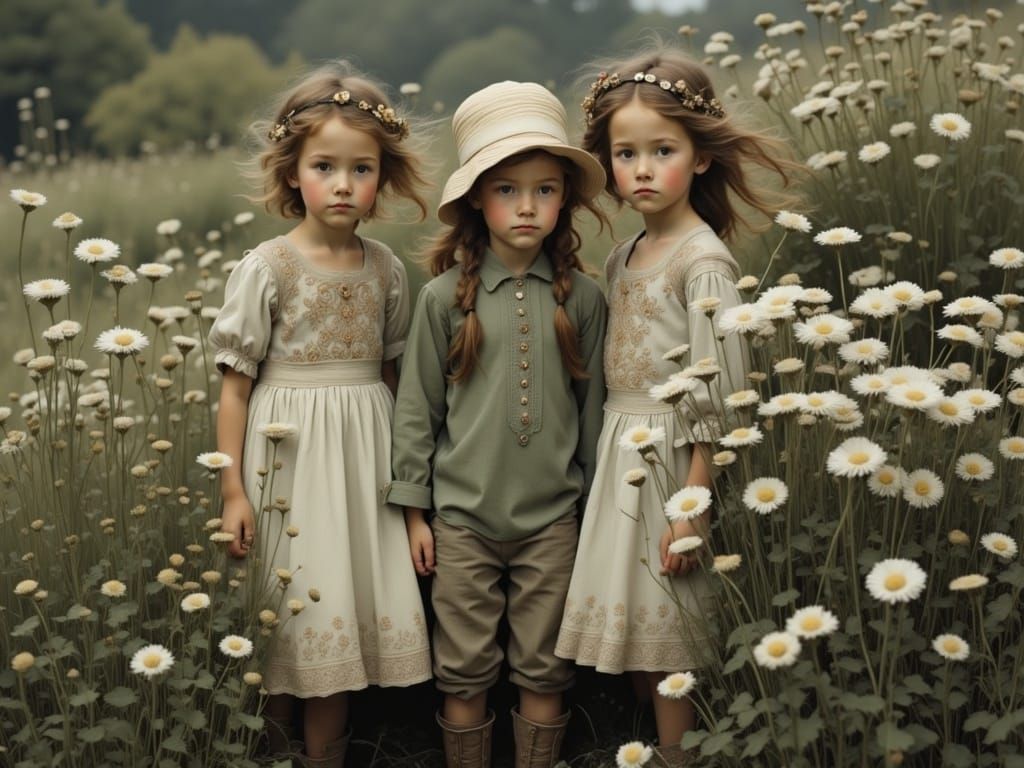 Toddler Siblings with Flowers, Fine Art Photography