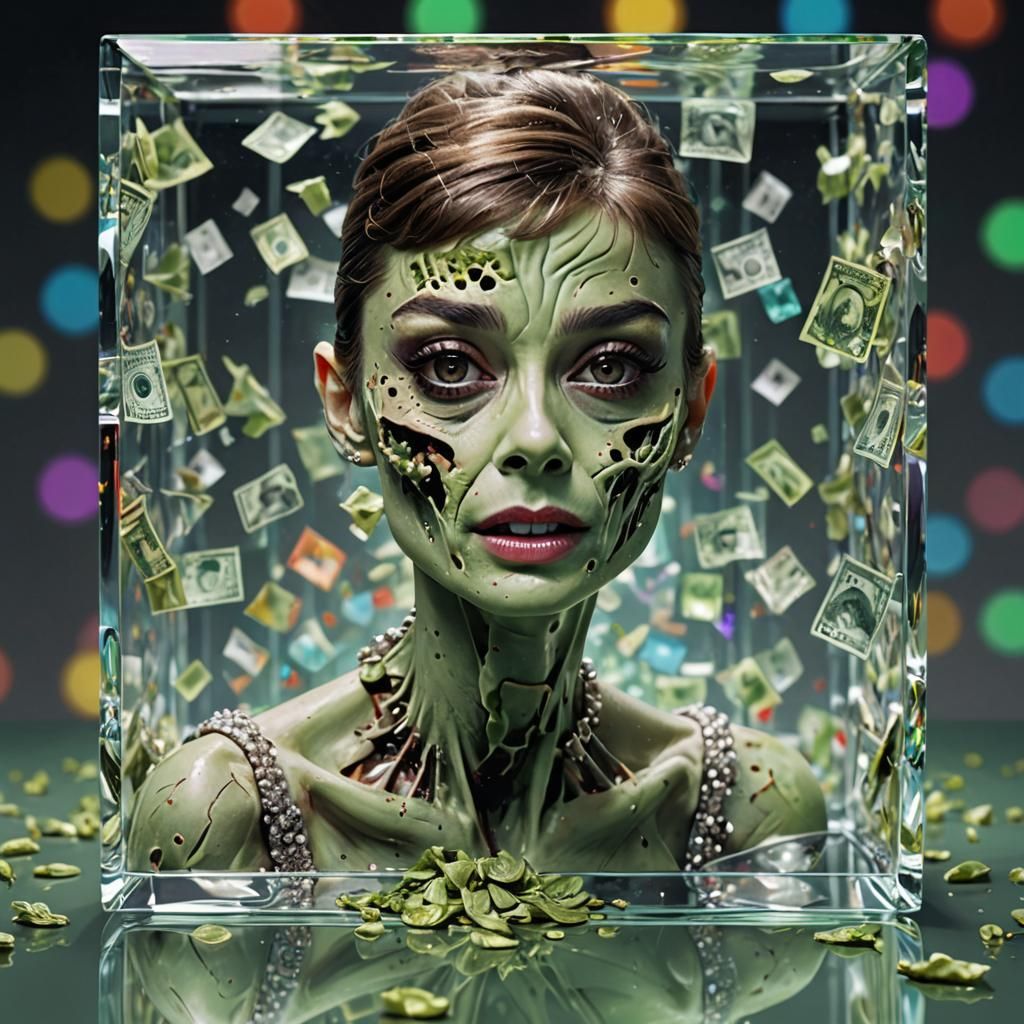 Zombie Audrey Hepburn in Iridescent Glass Cube