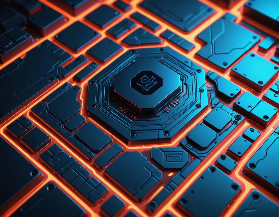 Cyberpunk Circuit Board in a Neon Futuristic Landscape