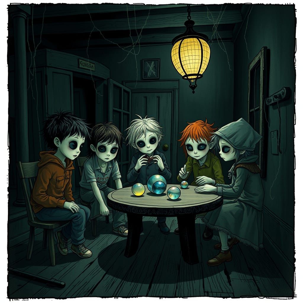 Eerie Haunted House: Spectral Kids Playing Marbles
