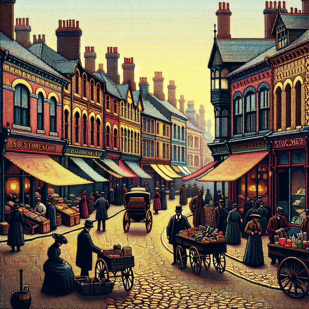 Victorian Town: A Pointillist Street Scene