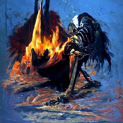 Death Crying Fire: Oil Painting