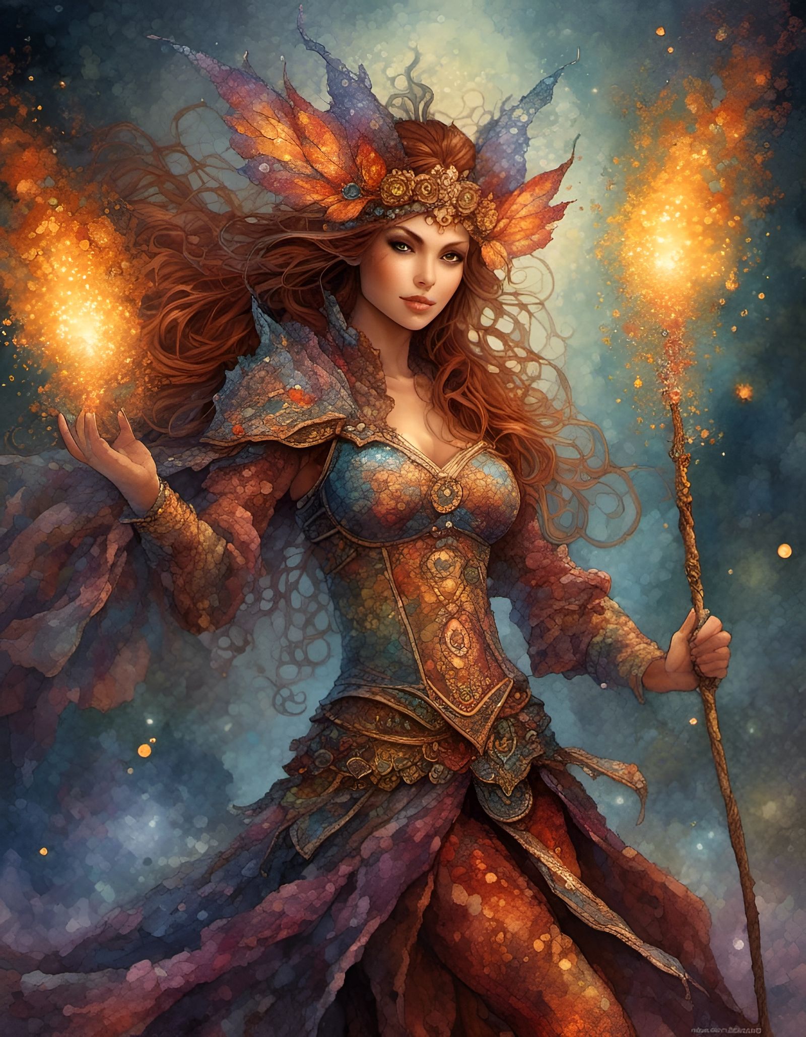 Fantasy Fire Fairy Warrior in Digital Art Style