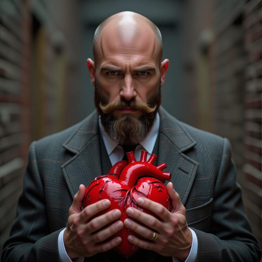Man Holding Bleeding Scarred Heart in Dramatic Cinematic Sty...