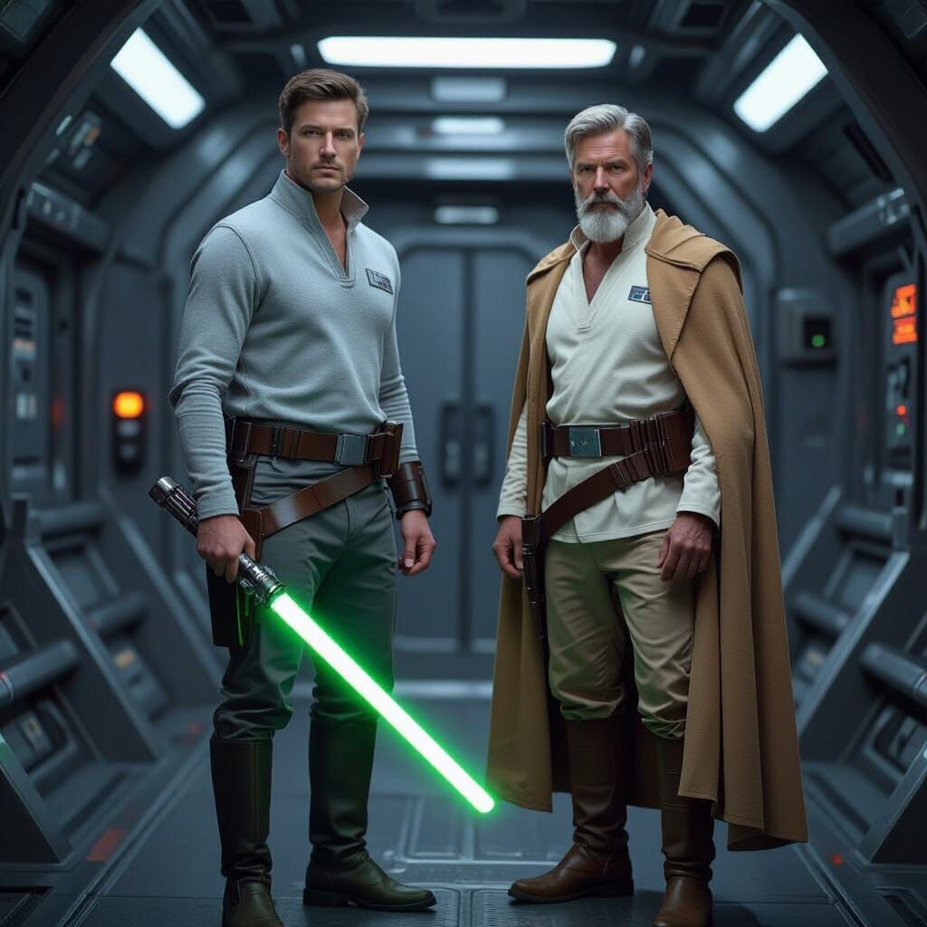 Sci-Fi Cruiser Corridor with Lightsaber Duelist