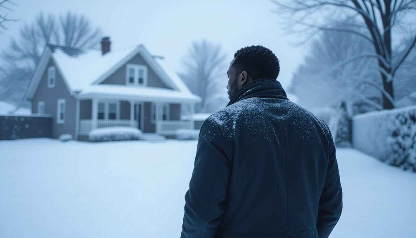 Heartbroken Man Walks Through Winter Snow