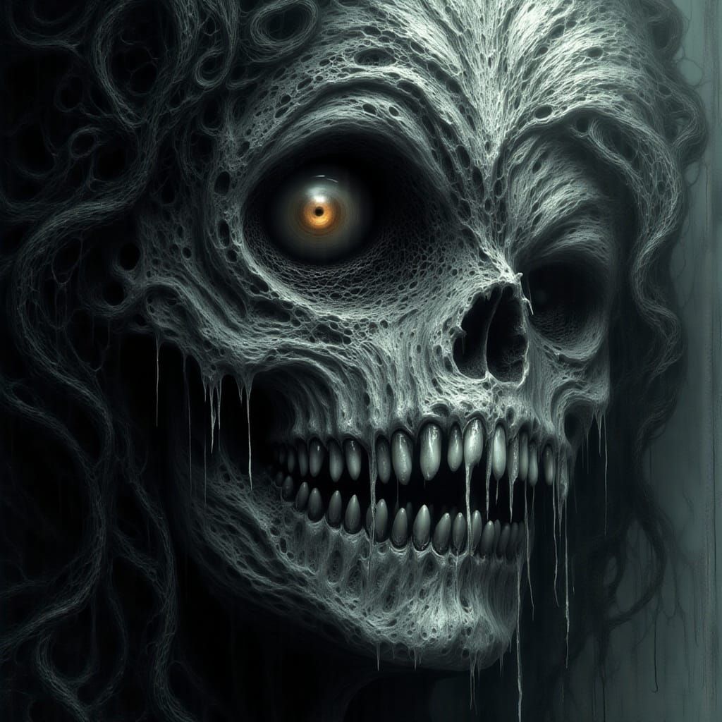 Skull Anguish Face with Tears in Smoke Oil Grunge Style