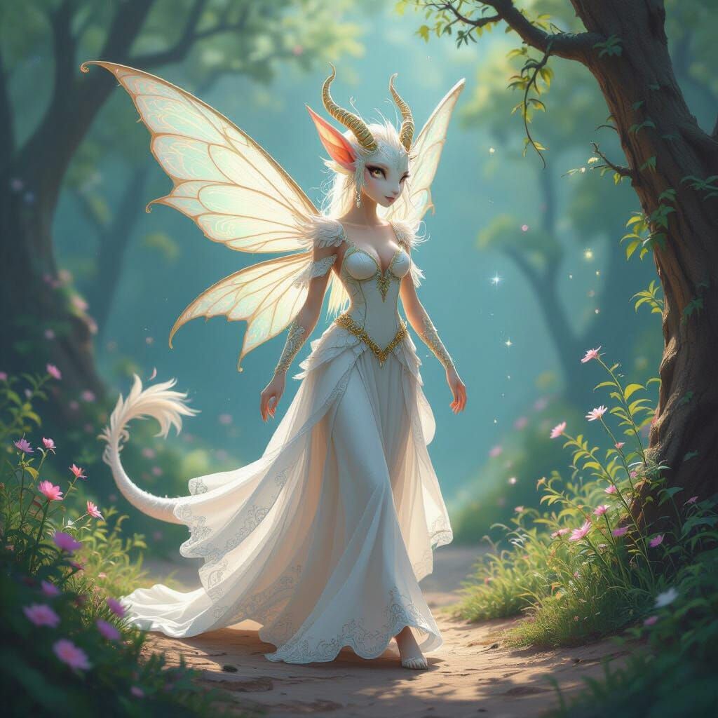 Ethereal Fairy Dragon Walking in Dreamy Landscape