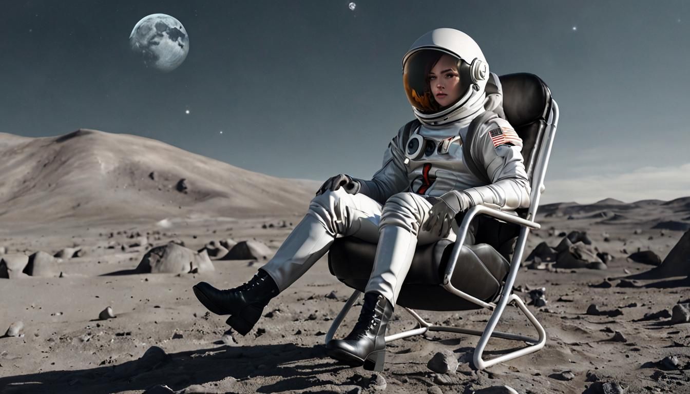 Astronaut in Latex Catsuit on Moon, Earthrise