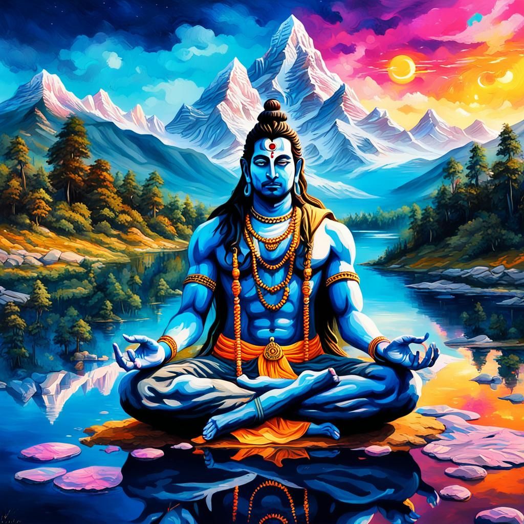 Lord Shiva Meditating: Sapphire Graffiti Art