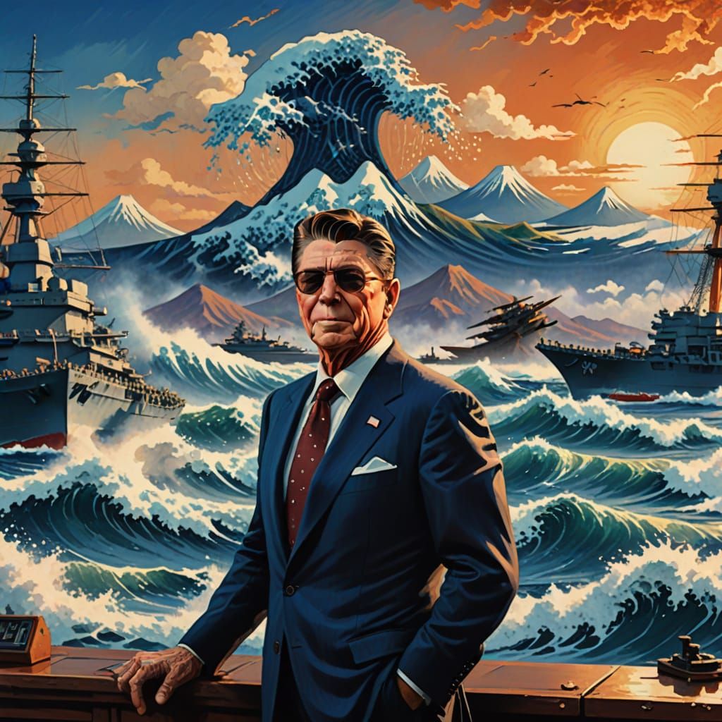 Reagan with Mt. Fuji: Impressionist Matte Painting