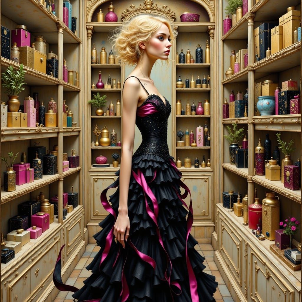 Porcelain Woman in Vintage Shop, Art Nouveau Style