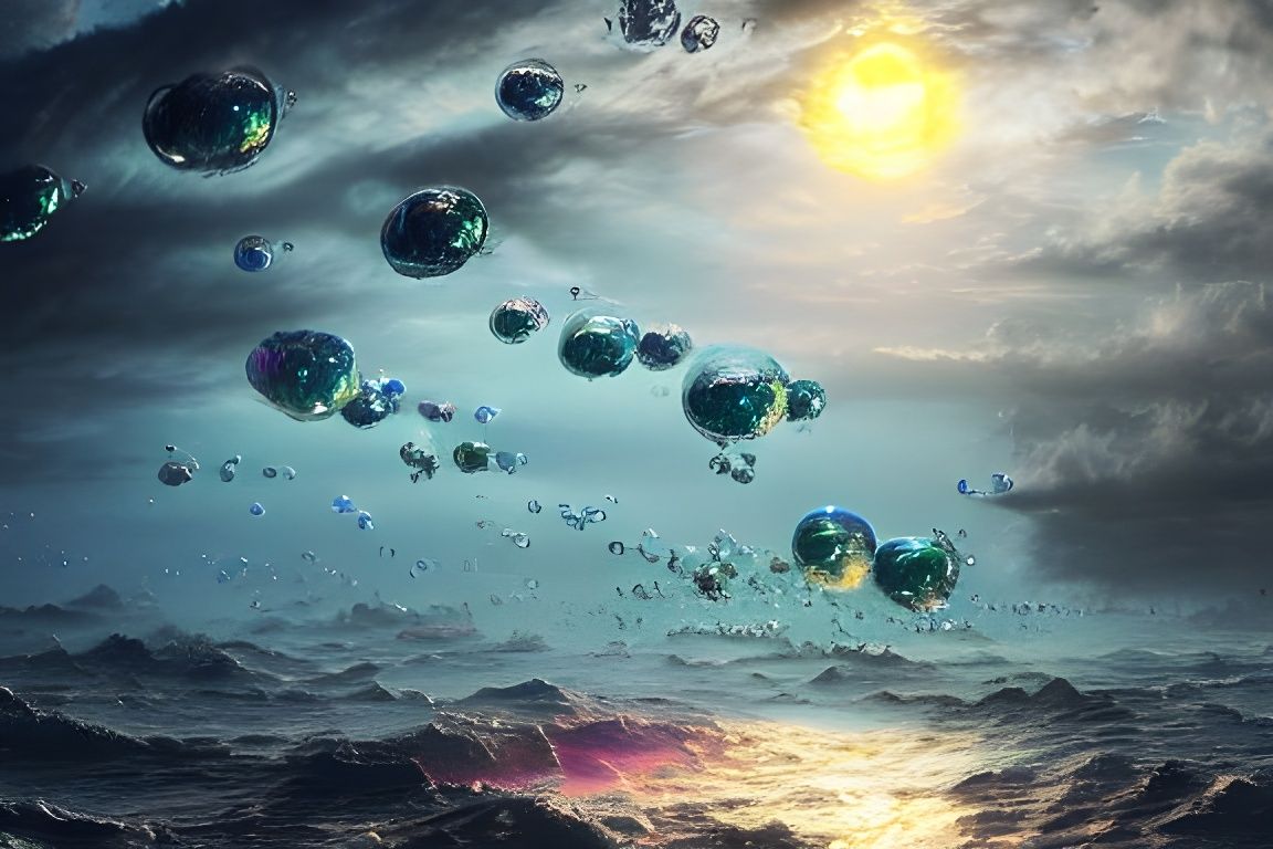 Underwater Flora in Sunset Bubbles, Renaissance Style