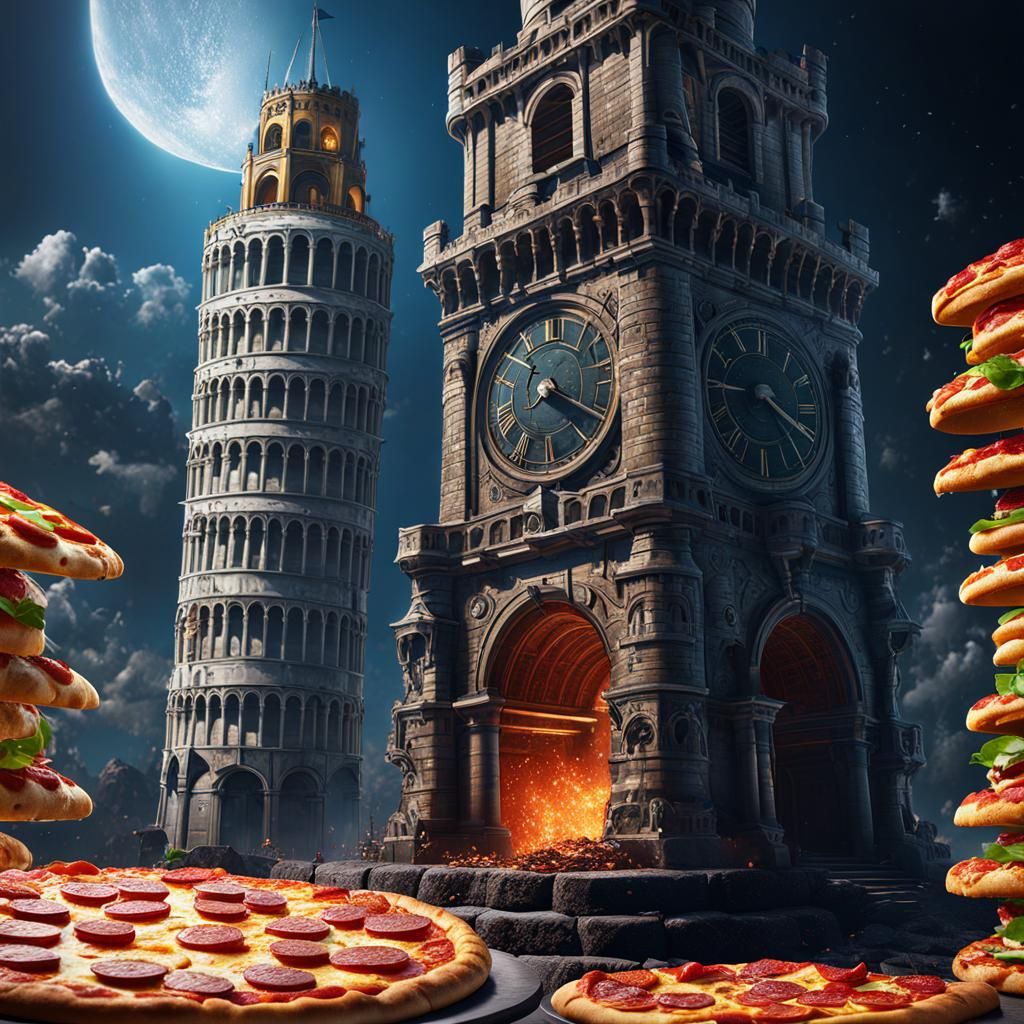 Leaning Tower of Pizza: Detailed Matte Painting