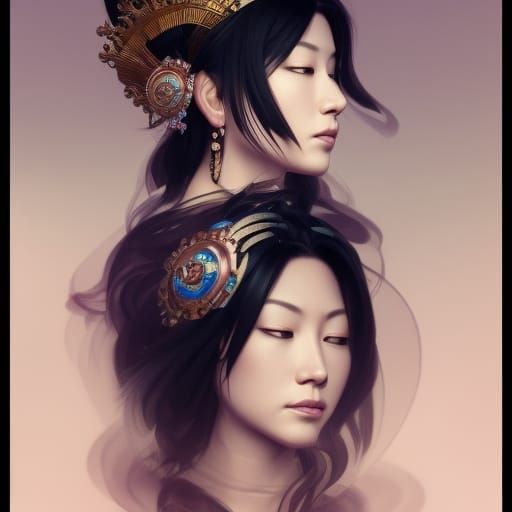 Japanese Queen of Pagoda Portrait in Art Nouveau Style