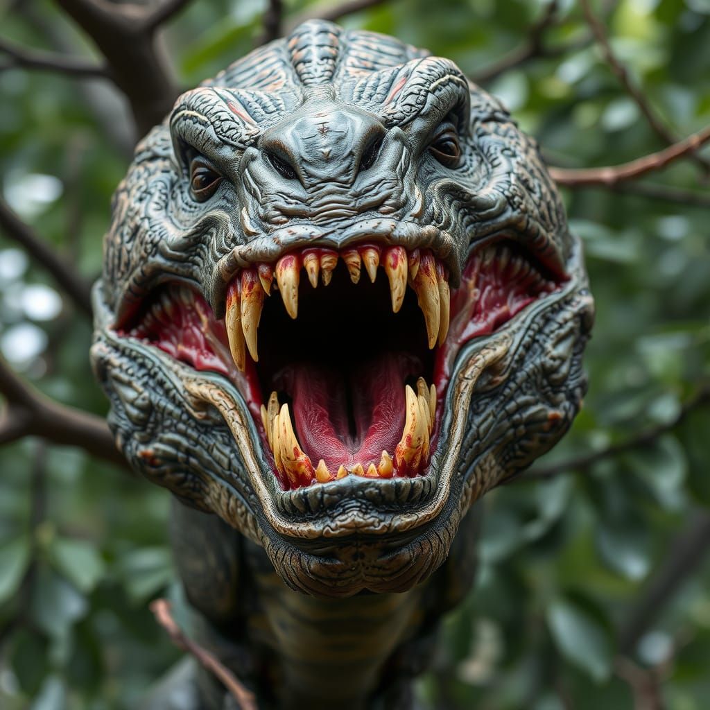 Giant Earthworm with Open Mouth Revealing Massive Sharp Teet...