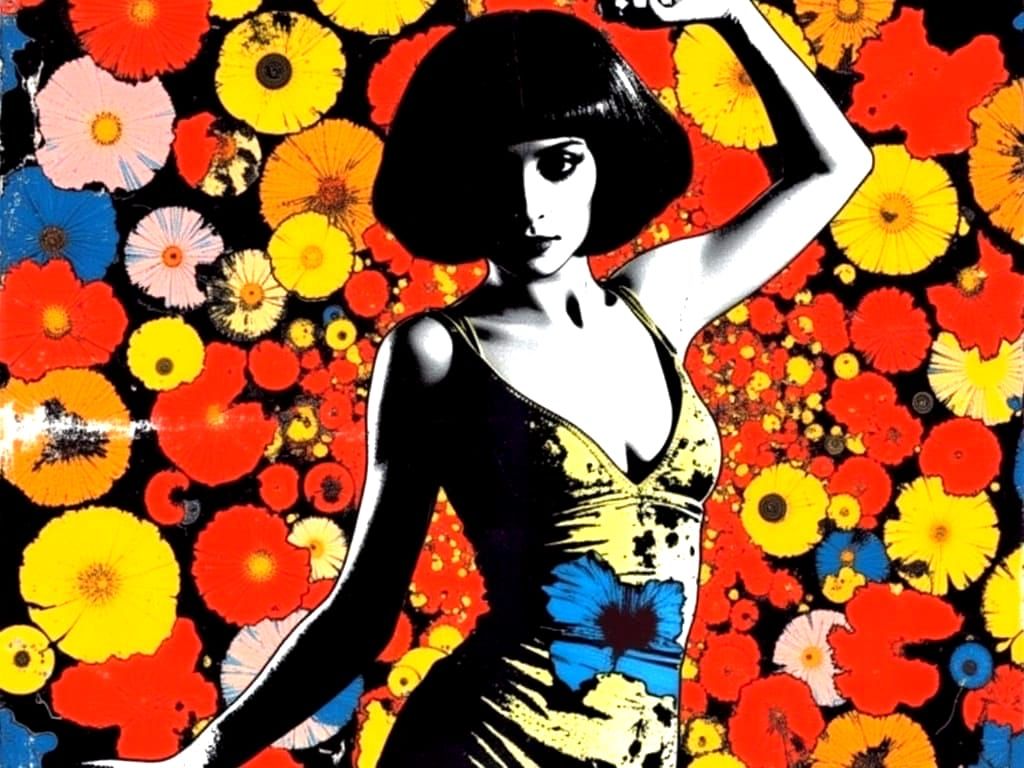 Psychedelic 1960s Fashion Model in Mini Skirts and Go-Go Boo...