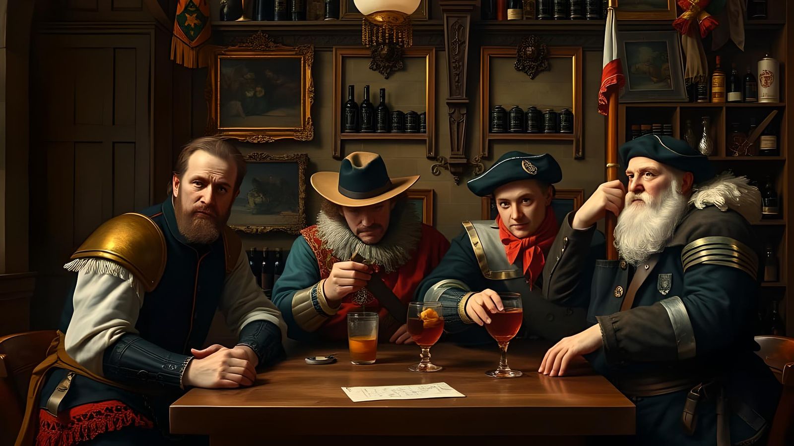 Mercenaries Enjoying Amsterdam Pub, Dutch Golden Age Style