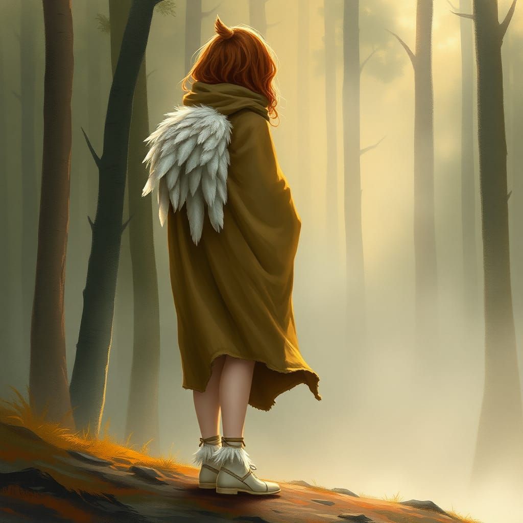 Mystical Forest Figure with Feathers, Fantasy Art