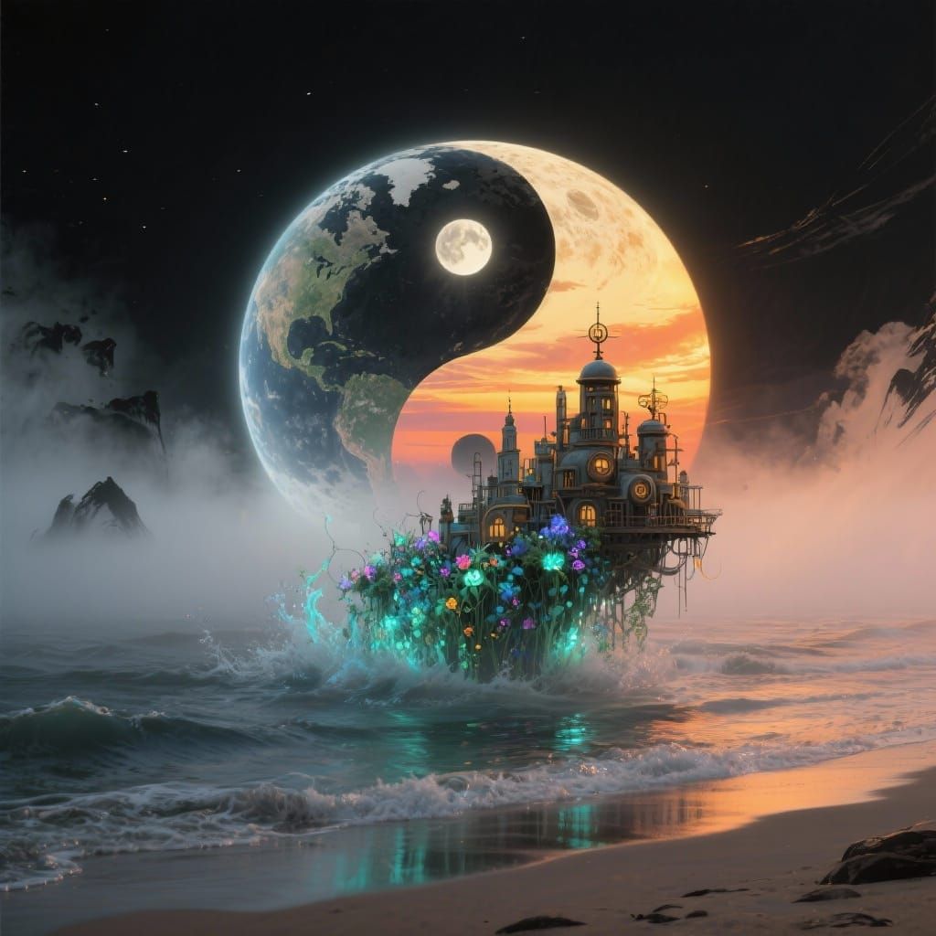 Surreal Yin Yang Sun Moon Beach Sunset