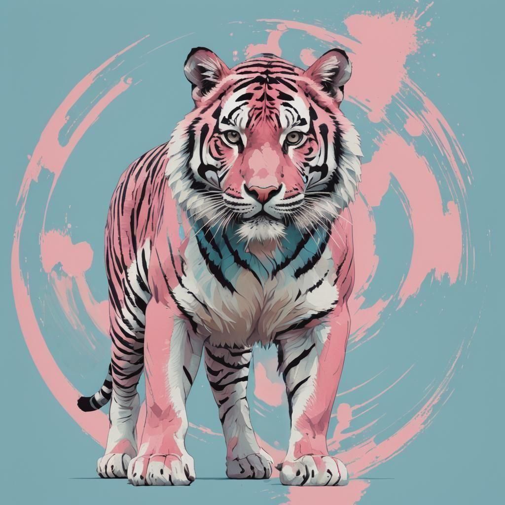 Pastel Tiger Portrait in Gouache Watercolor Style