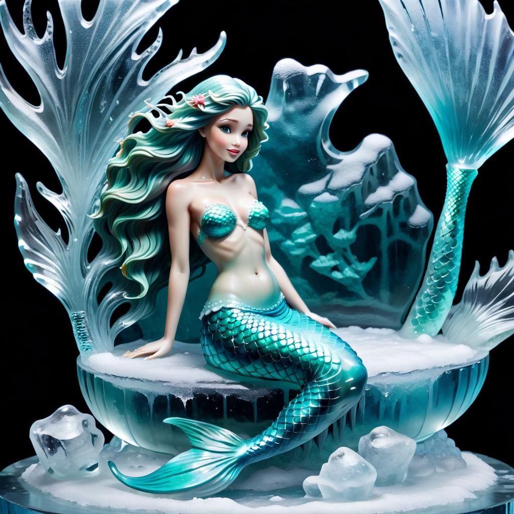 Intricate Ice Mermaid Sculpture in Sea Restaurant