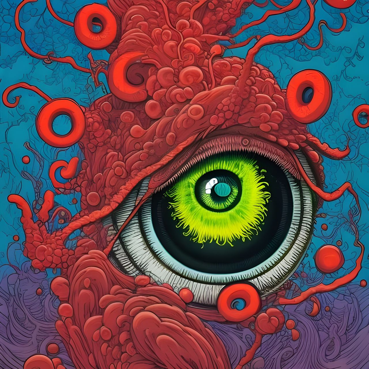 Eyeball Plant Crying Blood: Surreal Photoillustration