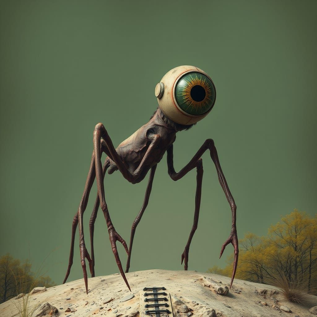 Surreal Creature with Large Eye and Thin Limbs