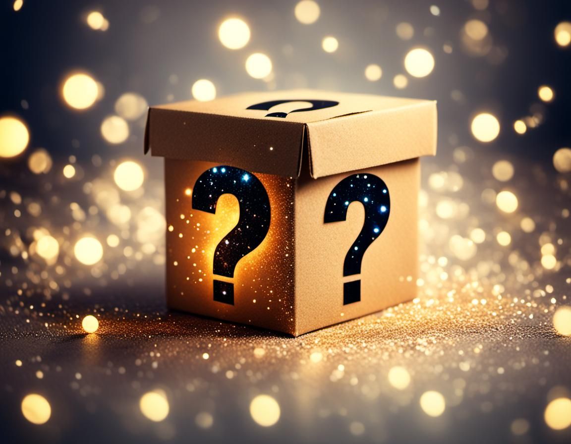 Sparkling Mystery Box with Question Mark Logo