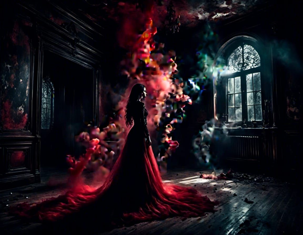 red ghost in a dark room