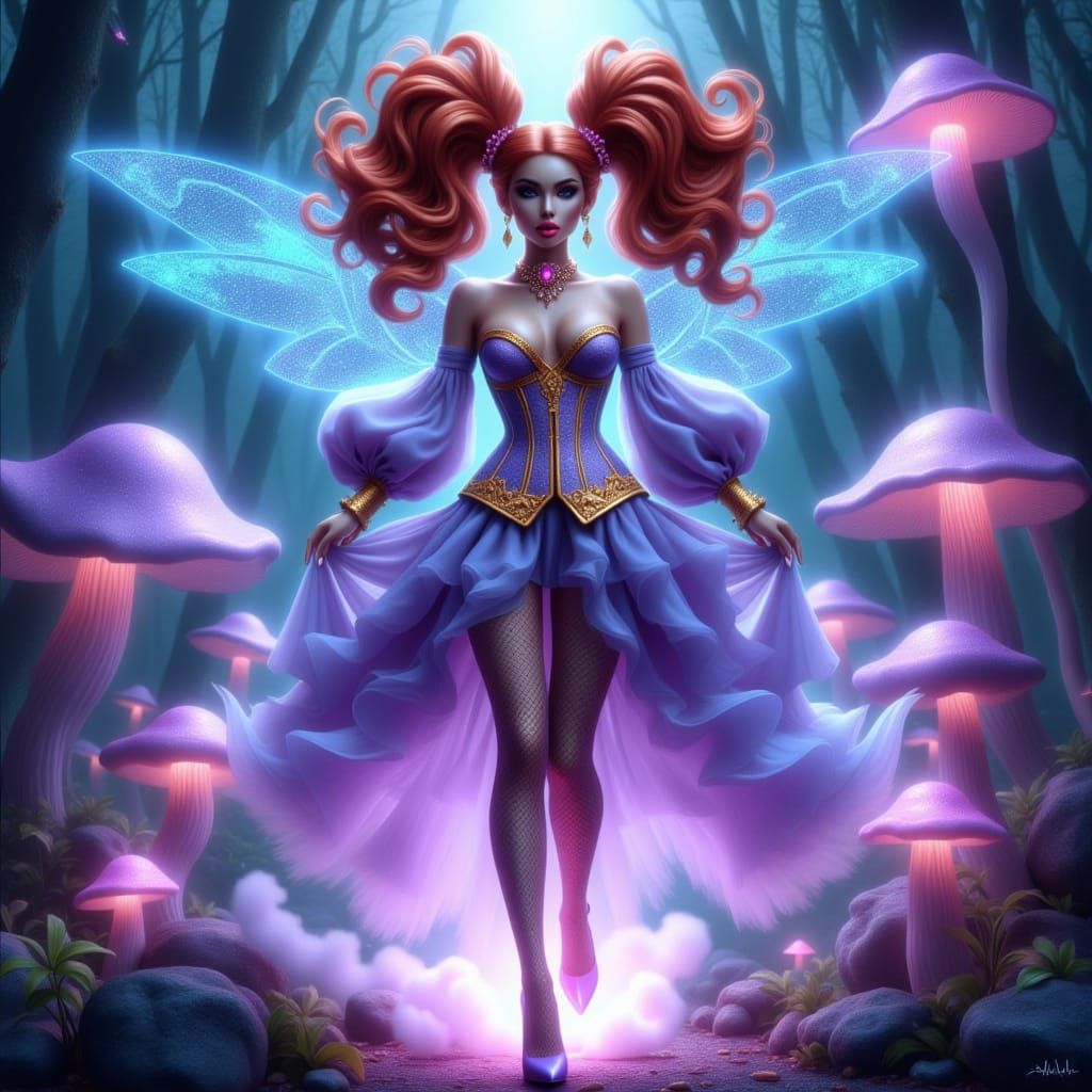 Elegant Sorceress Illuminated in Whimsical Digital Art