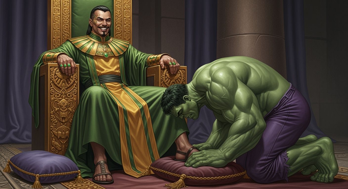 Mandarin Enthroned, Hulk Submits in Marvel Comics Style